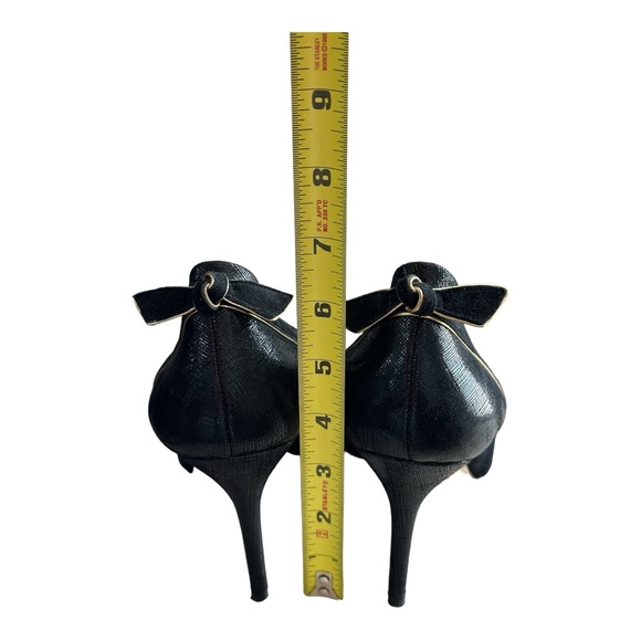 Oscar de la Renta Suede Leather Pumps Heels Bow Accent Black Size 41 EU/10 US - Picture 7 of 12